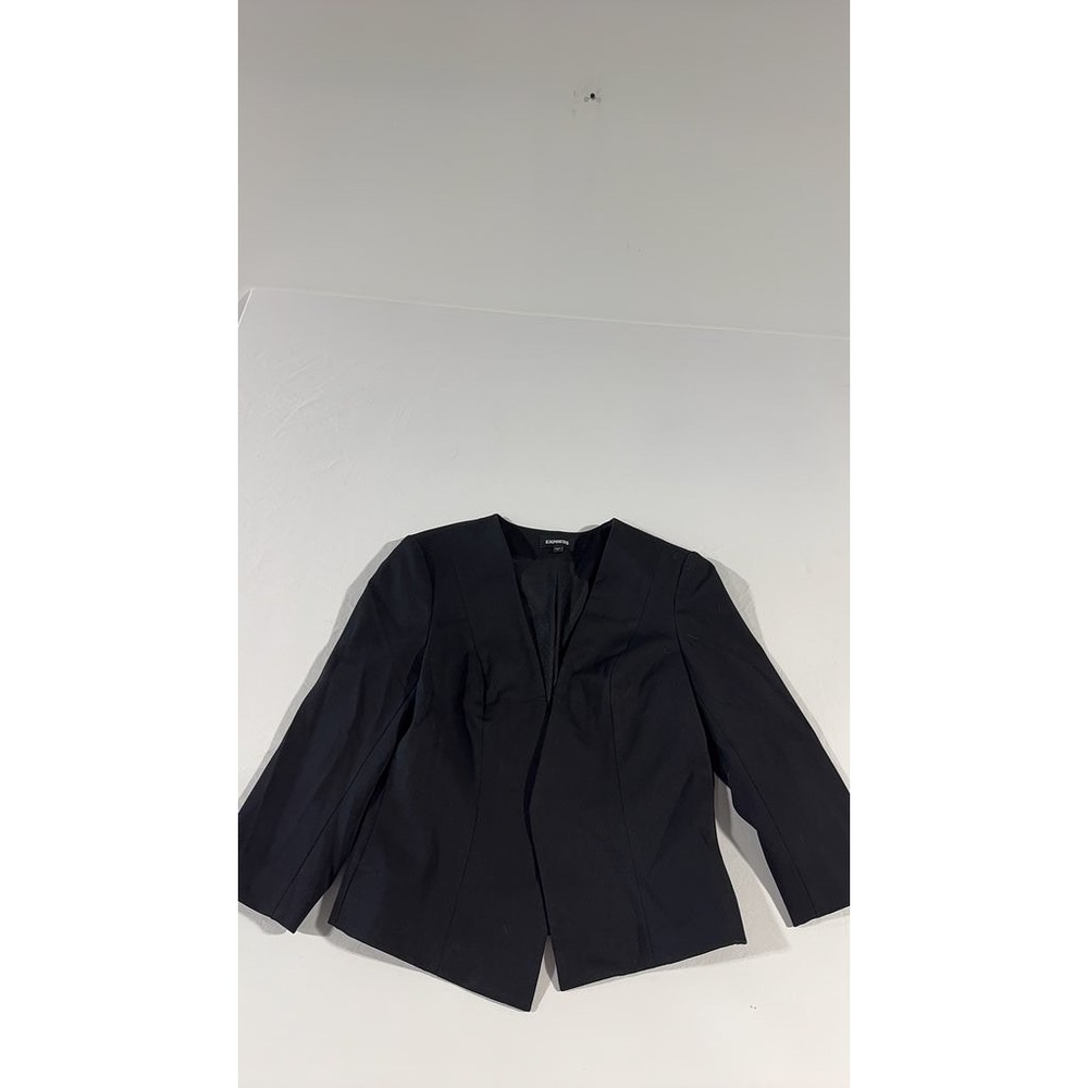 Express Womens Black Stretch Blazer Modern Open Front Jacket Size 12